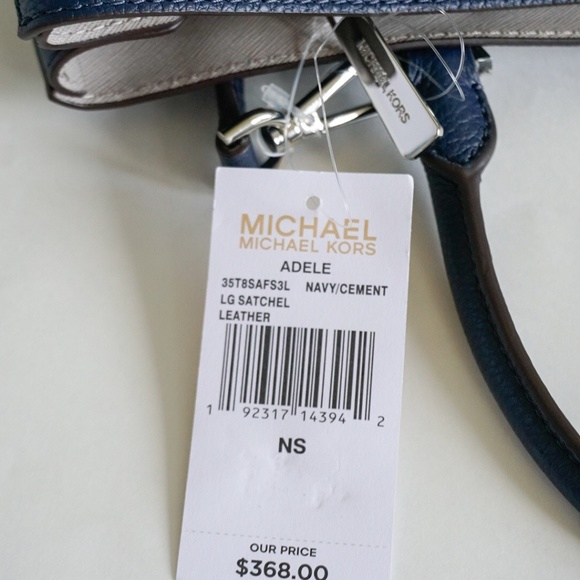 Michael Kors Adele LG Satchel Leather Navy Cement - Picture 8 of 8